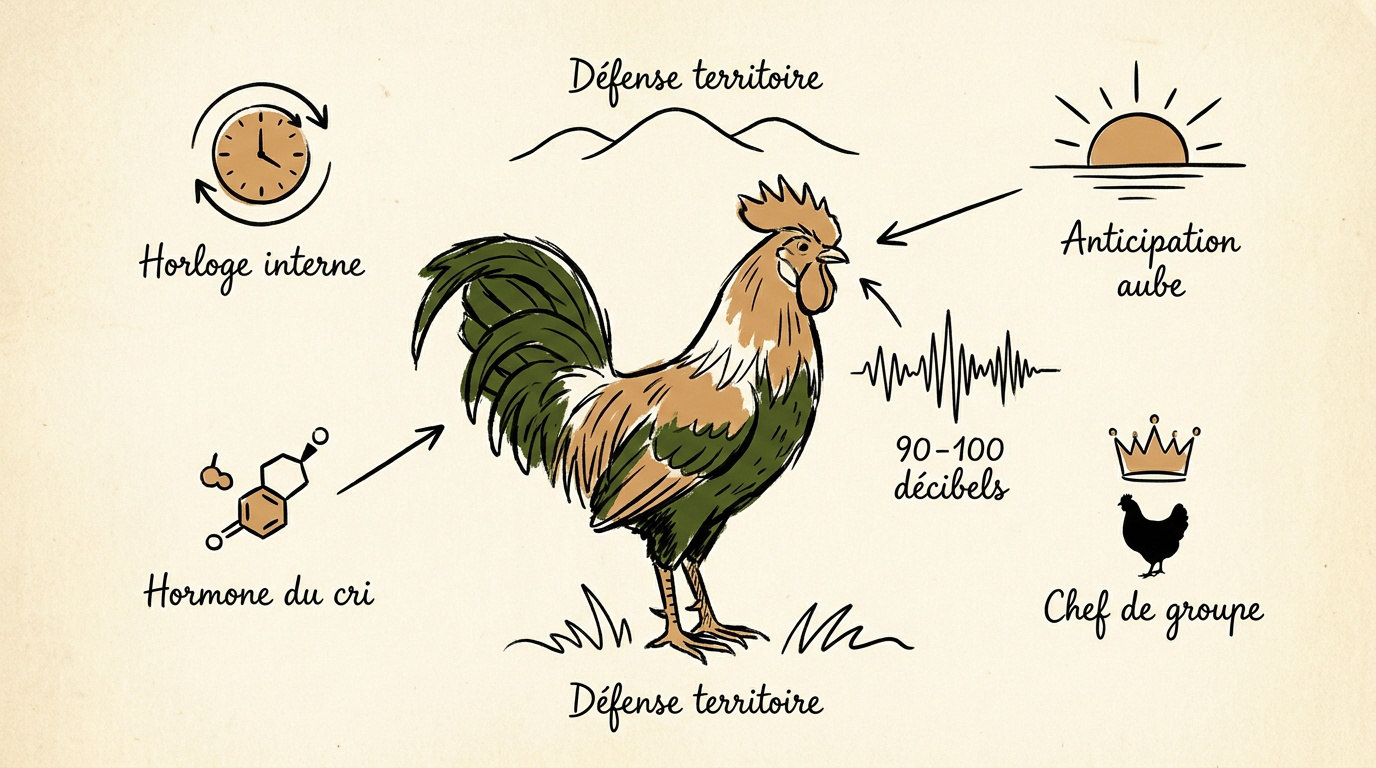 Coq chantant fièrement dans une basse-cour au lever du jour